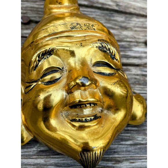 Vintage Gold Metal Asian Men Smiling Faces Wall Decor - Picture 7 of 16